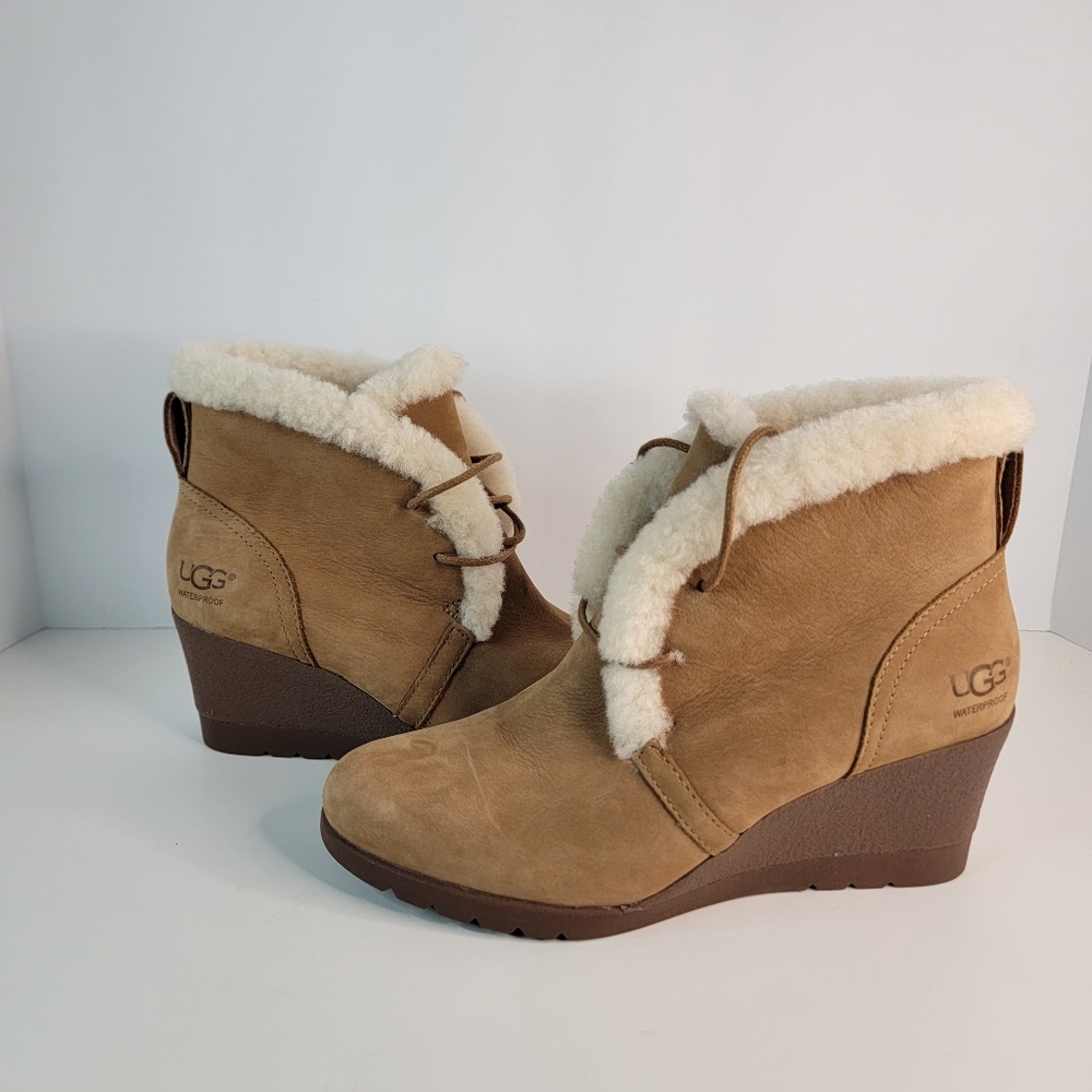 UGG Women's 6 Jeovanna Waterproof Chestnut Wedge Booties